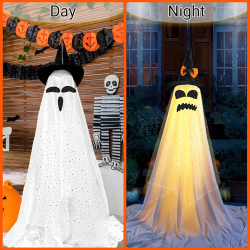 2 Packs Halloween Decorations Outdoor Indoor with Halloween Remote Control String Lights Party Supplies,Spooky Ghost Decor with Witch Hat,-Hallowee n Ghost Lights for Porches Yards Gardens Lawn - Partydeco