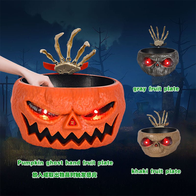 Halloween Candy Bowl Plastic Pumpkin Bowl With Motion Activated Hand, Halloween Serving Dishes Battery Operated Halloween Pumpkins Bowl For Trick-or-Treaters Party - Partydeco