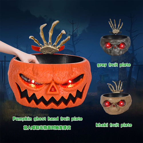 Halloween Candy Bowl Plastic Pumpkin Bowl With Motion Activated Hand, Halloween Serving Dishes Battery Operated Halloween Pumpkins Bowl For Trick-or-Treaters Party - Partydeco