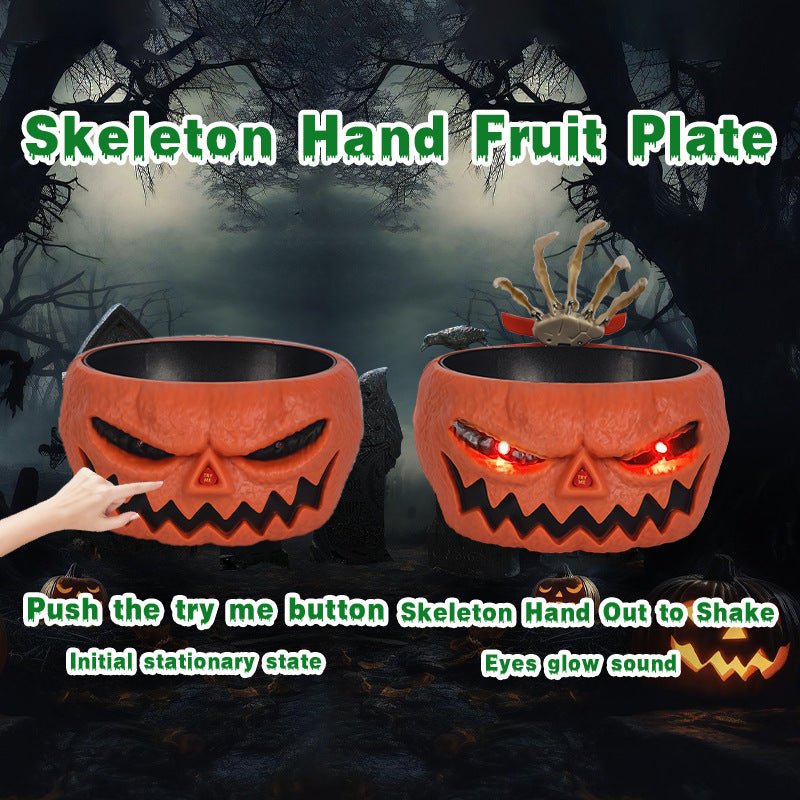 Halloween Candy Bowl Plastic Pumpkin Bowl With Motion Activated Hand, Halloween Serving Dishes Battery Operated Halloween Pumpkins Bowl For Trick-or-Treaters Party - Partydeco
