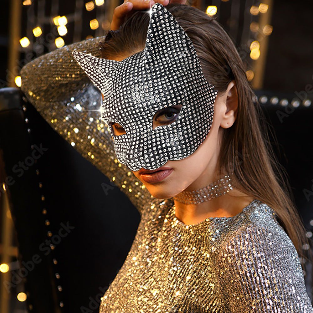 Halloween Diamond Cat Mask Gloves Suit Diamond Sexy Cat Girl Dance Party Dress Up Props - Partydeco