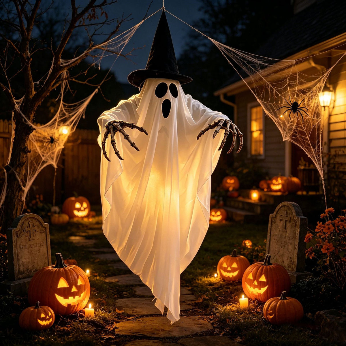 Halloween Ghost Skull Glowing Wizard Hat Halloween Decorations - Partydeco