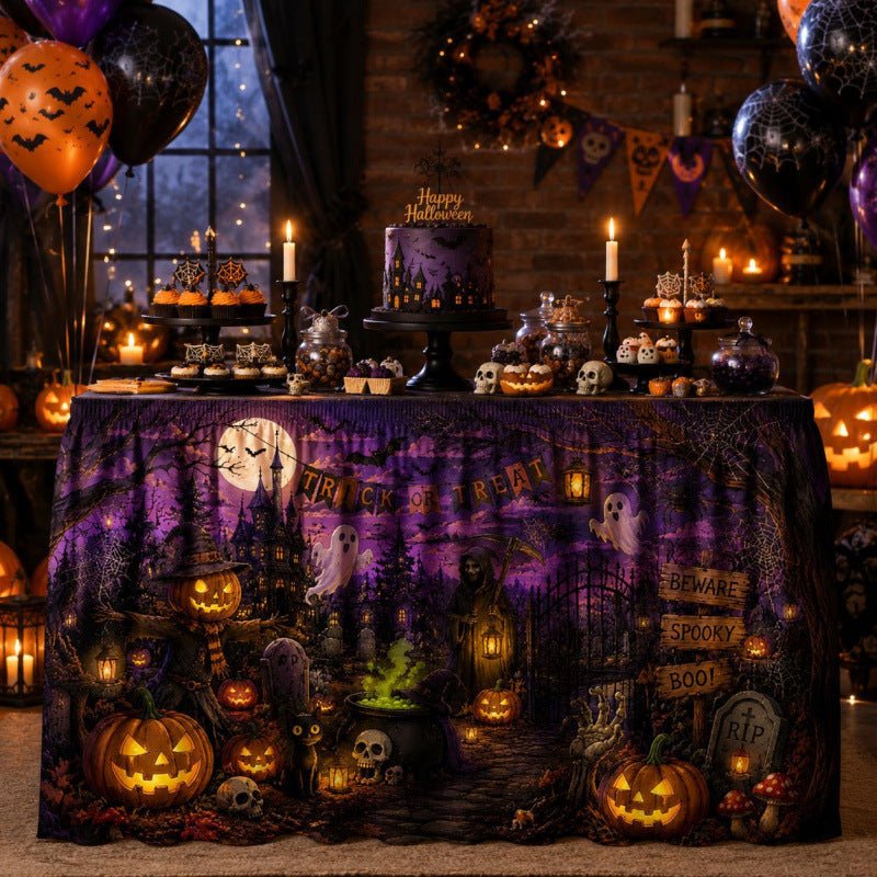 Halloween Pumpkin Gnome Round Table Skirt - Partydeco