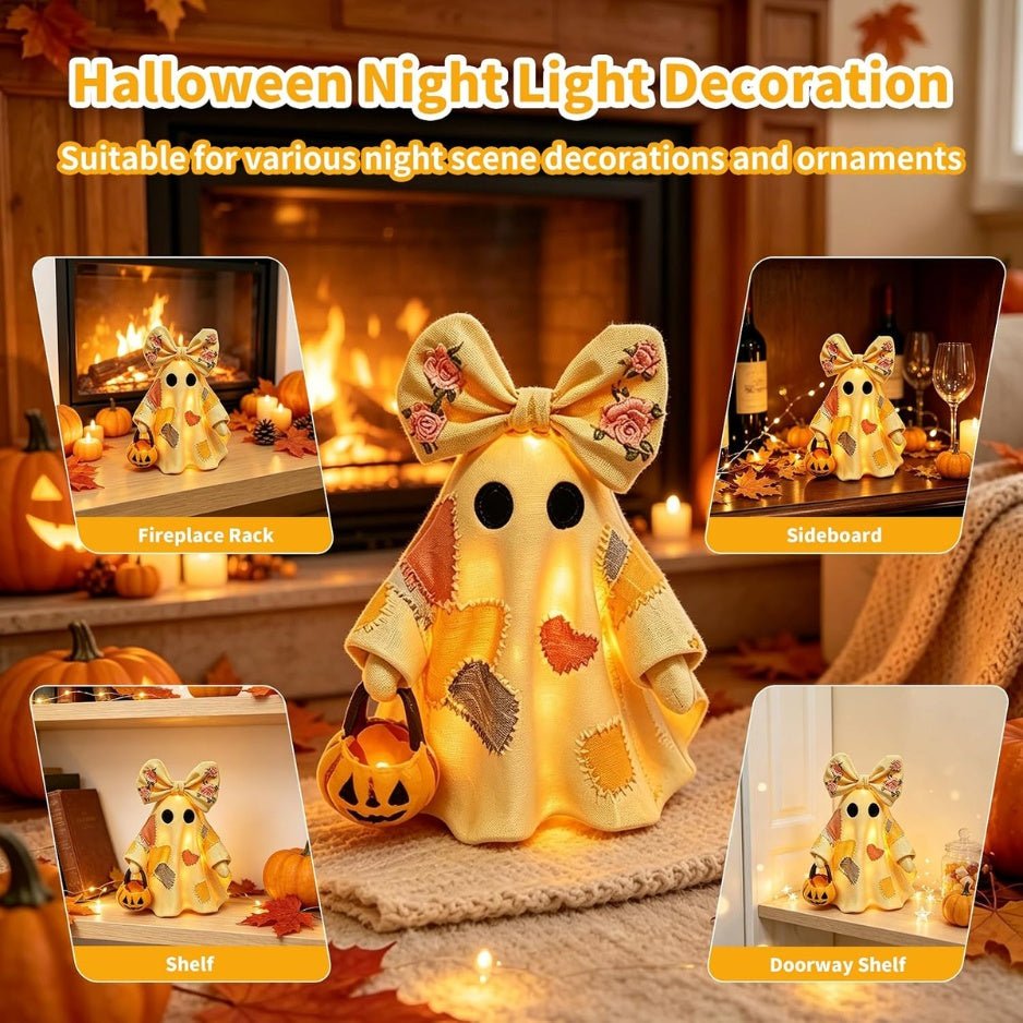 Lighted Vintage Patchwork Ghost, Halloween Lamp, Halloween Decorations - Partydeco