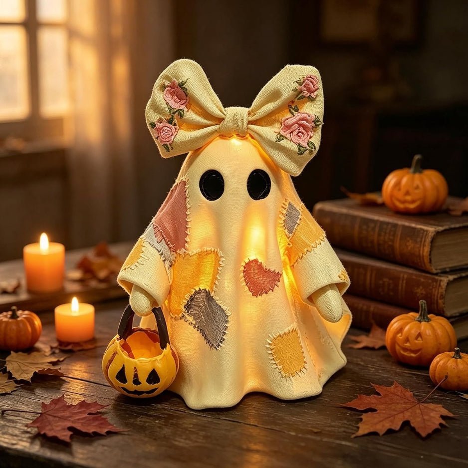 Lighted Vintage Patchwork Ghost, Halloween Lamp, Halloween Decorations - Partydeco