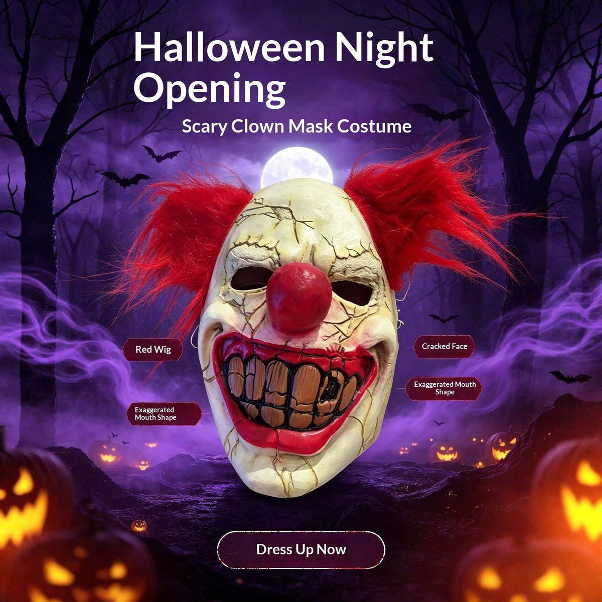 Scary Clown Mask Soft Silicone Halloween Party Prop - Partydeco