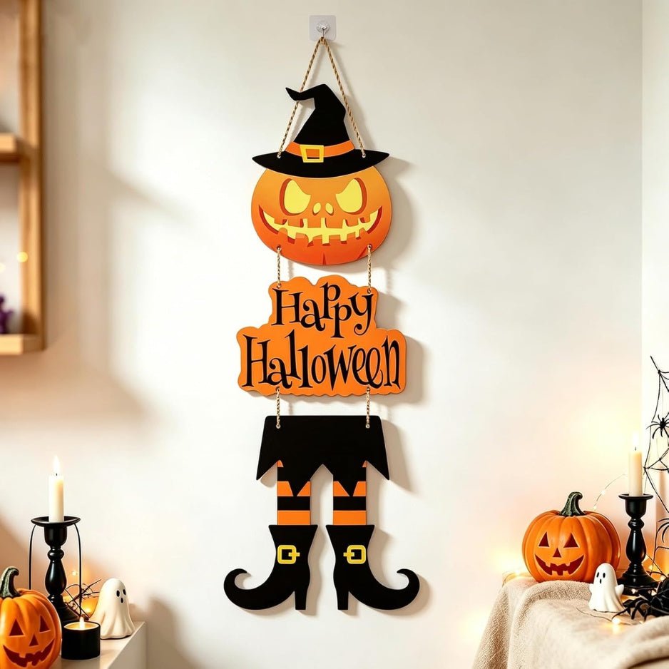 Spooky Halloween Door Wreath & Sign - Witchy Decorations - Partydeco